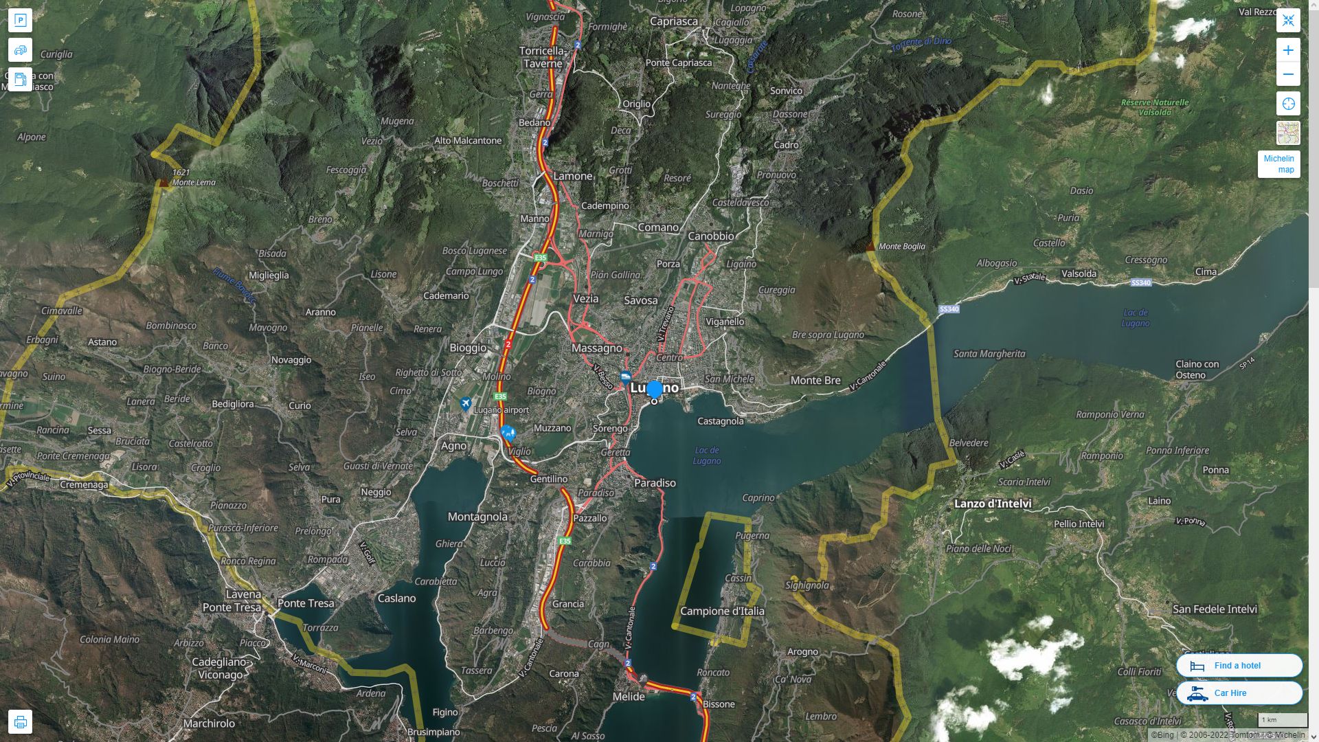 Lugano Highway and Road Map with Satellite View